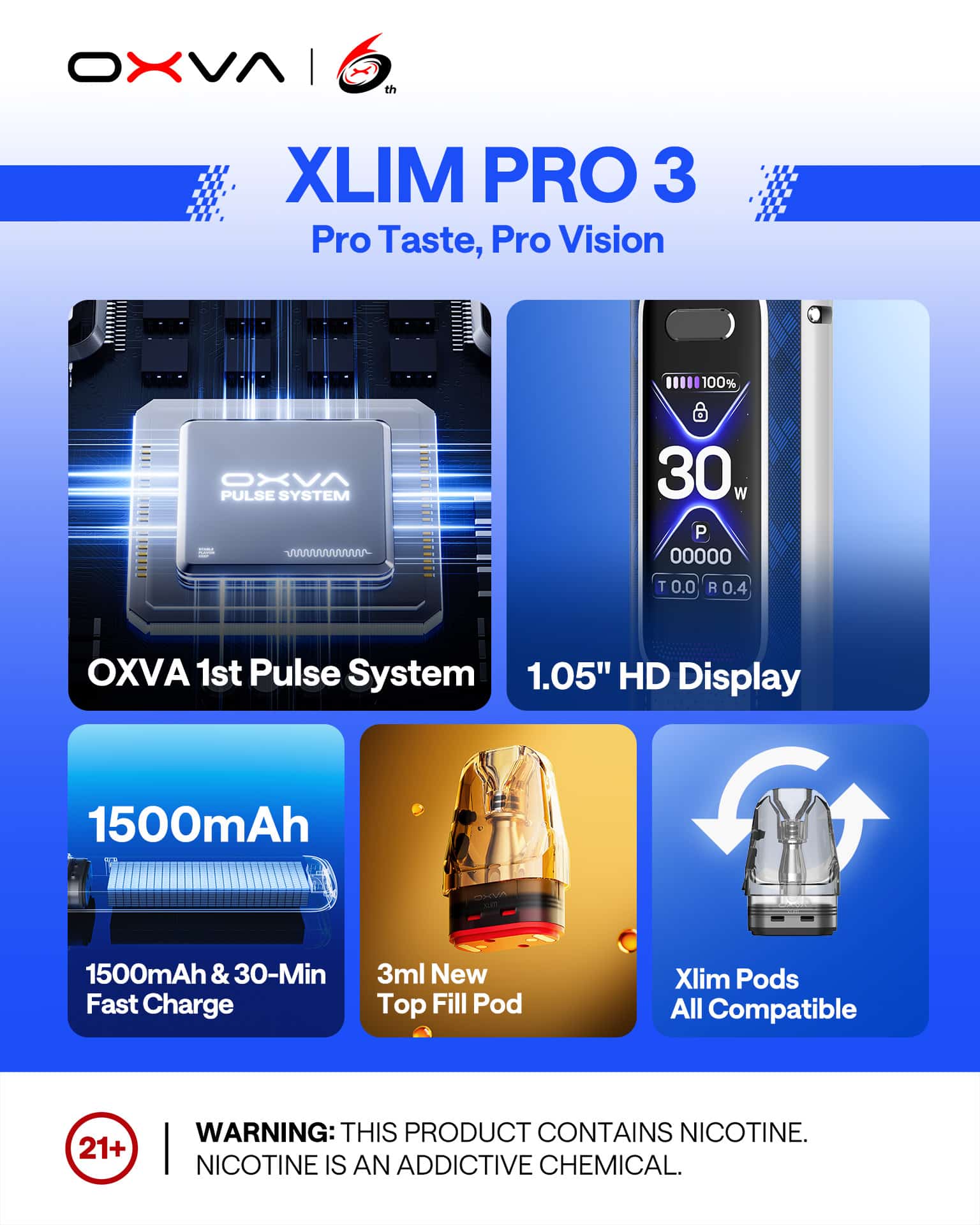 Oxva xlim pro 3 kit - pro taste pro vision - features overview